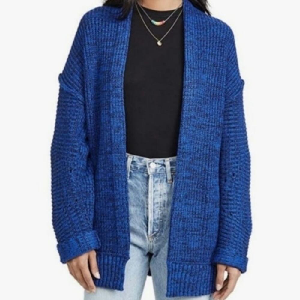 Oversized Free People High Hopes Chunky Slouchy Blue Open Cardigan Sweater M EUC
